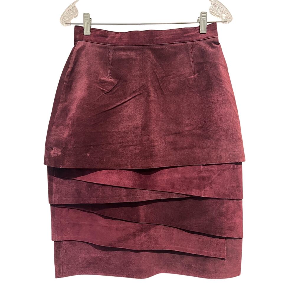bagatelle Burgundy Layered Suede Pencil Skirt 10